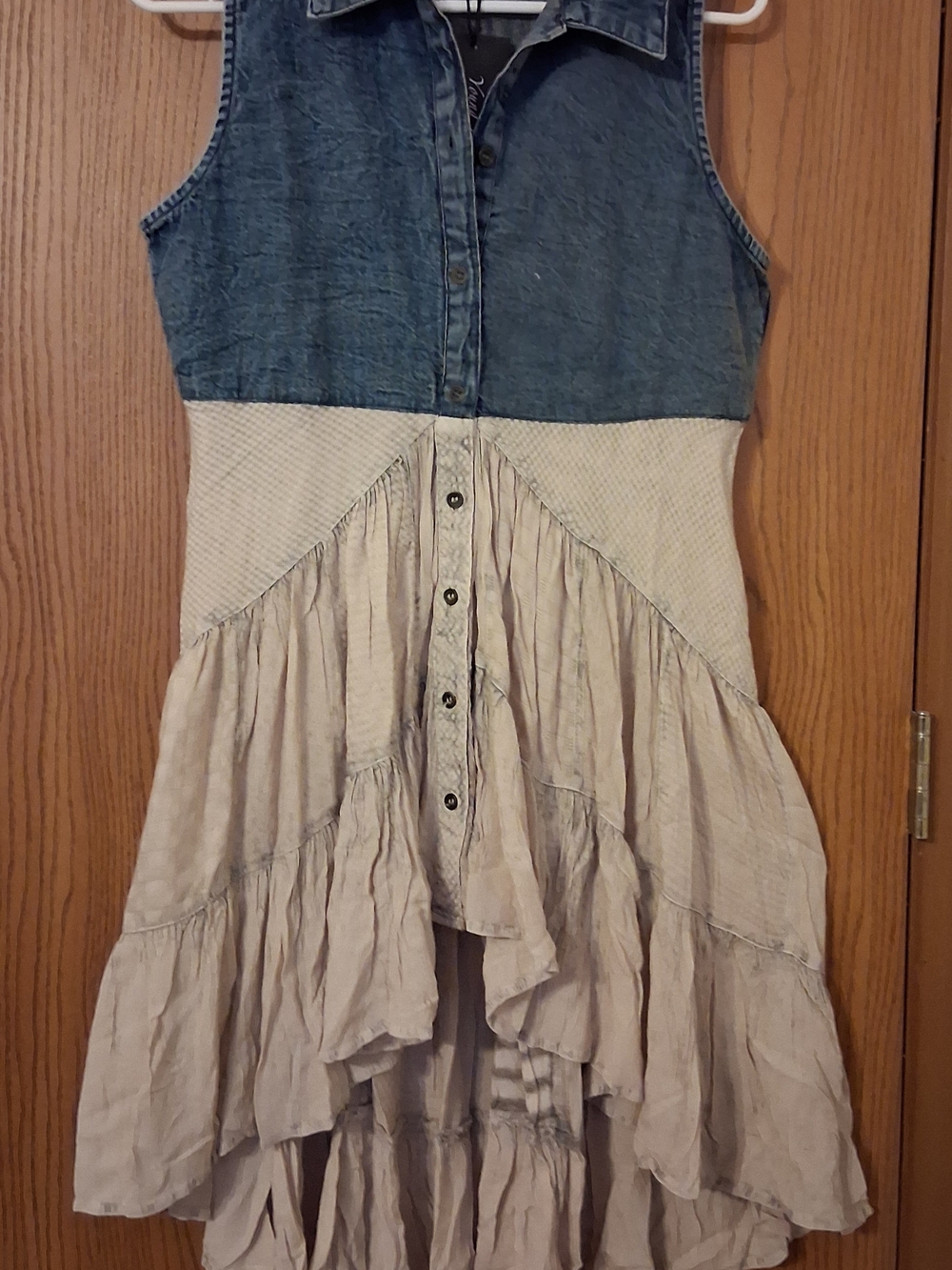 Young Threads Sleeveless Denim and Cream High-Low Dress Sz S
